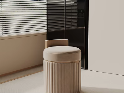 Beige Velvet Fluted Side Table In Modern Interior With Window Blinds 3d model