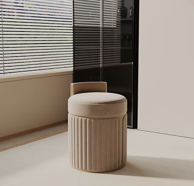 Beige Velvet Fluted Side Table In Modern Interior With Window Blinds 3d model