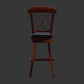Classic Wooden Bar Stool With Ornate Carved Backrest And Padded Seat Design