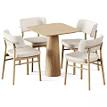 Modern Dining Table Set With Square Wooden Top And Four Light Upholstered Chairs
