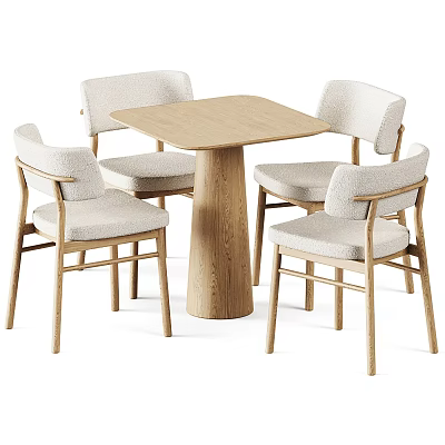 Modern Dining Table Set With Square Wooden Top And Four Light Upholstered Chairs 3d model