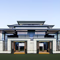 Semi Detached Villa Modern Architecture With Symmetrical Facade Large Windows And Stone Walls