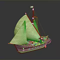 Vintage Wooden Sailboat Model With White Sails And Flag On Mast