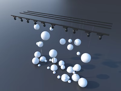 Modern Decorative Track Downlights And Spotlights With Hanging White Spheres 3d model