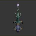 Magical Fantasy Creature With Green Body Purple Crystal Back Tree Root Legs And Horns