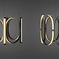Modern Circular Chandeliers With Black Gold Frames And Warm LED Lights 3d model