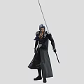 Man in Black Long Coat with Long Hair holding a Long Sword and Purple Accents