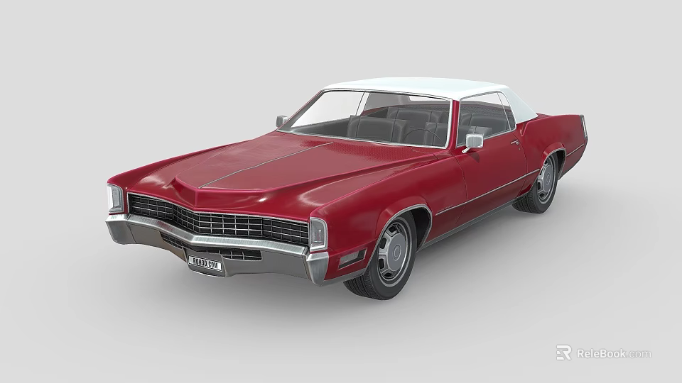 Classic Red Vintage Car With White Top And Retro Front Grille Design 3d model 