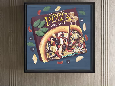 Vibrant Homemade Pizza With Cheese Packaging Artwork And Decorative Elements 3d model