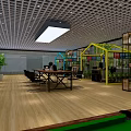 Public Office Space With Wooden Flooring Conference Table Office Chairs And Green Plants