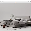 Modern Double Bed Interior With Nightstand Plant Cozy Blanket And Plush Pillows