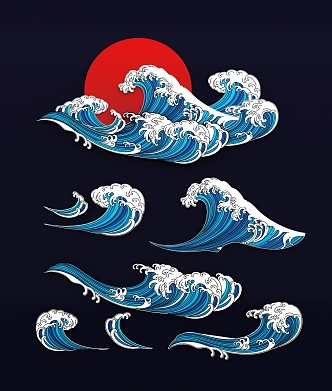 Chinese Style National Tide Waves Water Lines Texture Hand-painted Illustration Decorative Patterns 3d model