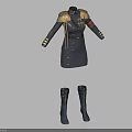 Military Style Coat With Gold Embellishments Double Breasted Design And Matching Knee High Boots