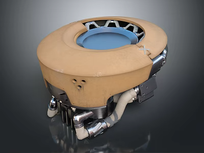 Circular Mechanical Component With Blue Center Brown Casing Metal Pipes And Parts 3d model
