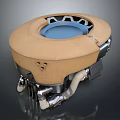 Circular Mechanical Component With Blue Center Brown Casing Metal Pipes And Parts