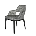 Modern Dining Chair With Armrest Patterned Fabric Upholstery And Dark Wooden Legs