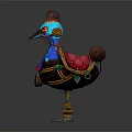 Fantasy Bird Like Character With Blue Pink Neck And Brown Backpack Featuring Green Accents