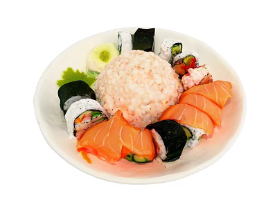Delicious Fresh Sushi Platter With Salmon Slices Rice Assorted Rolls And Ginger 3d model