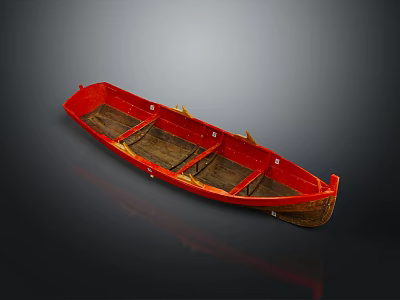 Red Wooden Small Boat Classic Water Transport Vessel with Simple Design 3d model