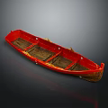 Red Wooden Small Boat Classic Water Transport Vessel with Simple Design
