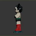 Cartoon Character Figurine With Black Hair Blue Eyes Red Boots And Green Base