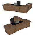 Wooden Office Desk With Drawers Laptop And Ergonomic Chair Storage Compartments