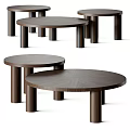Round Wooden Coffee Table Set with Cylindrical Legs and Minimalist Design
