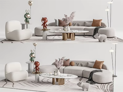 Elegant Modern Sofa and Coffee Table Set With Upholstered Seats And Marble Tabletop 3d model