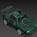 Green Cyberpunk Car With Neon Lights And Futuristic Modified Styling Design