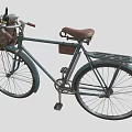 Vintage Blue Bicycle With Front Wicker Basket And Brown Leather Seat