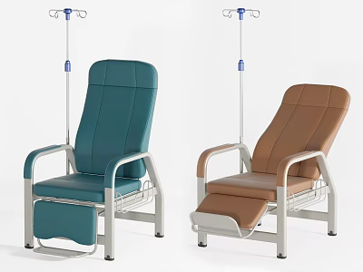 Comfortable Blue And Brown Medical Chairs With IV Stands For Clinic Use 3d model