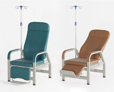 Comfortable Blue And Brown Medical Chairs With IV Stands For Clinic Use 3d model