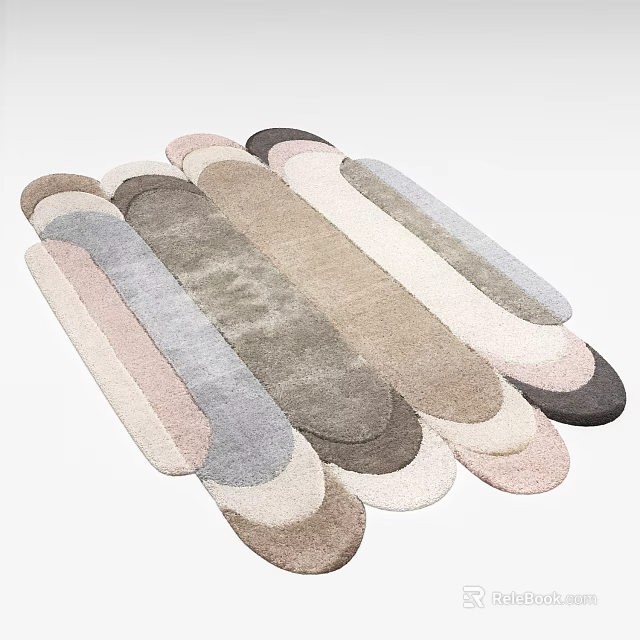 Stylish Shaped Rugs in Various Neutral Tones for Modern Home Decor 3d model 