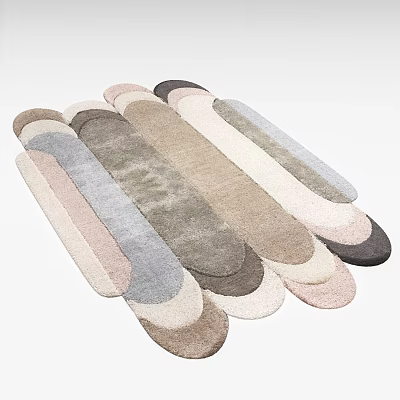 Stylish Shaped Rugs in Various Neutral Tones for Modern Home Decor 3d model
