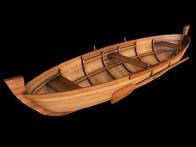 Handcrafted Wooden Boat With Classic Structure Interior Seats And Natural Wood Grain 3d model