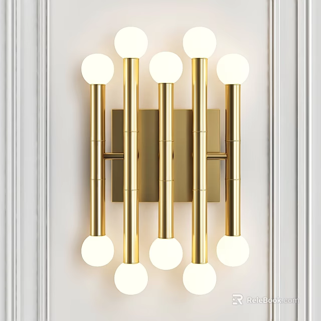 Modern Golden Wall Sconce With Multiple Round White Bulbs And Sleek Design 3d model 