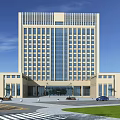 Modern High Rise Commercial Office Building Exterior With Glass Facade And Surrounding Greenery