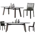Modern Dining Table Set With Oval Table Black Chairs And Vase Decorations 3d model