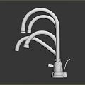 Four Modern Metal Faucets with Different Designs on Sleek Reflective Surface 3d model