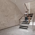 Modern Staircase Interior With Black White Steps Marble Walls And Handrail