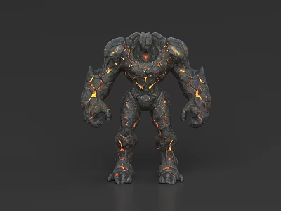 Game Movie Character Rocky Lava Monster With Glowing Lava Lines And Stone Body 3d model
