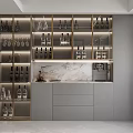 Modern Luxury Wine Cabinet With Glass Doors Marble Backsplash And LED Lighting For Home Bar