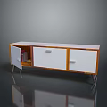 Modern TV Stand With White And Wooden Panels Open Door And Metal Legs