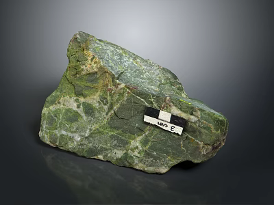 Natural Green Stone and Wood Elements Featuring Textured Surface and Measurement Label 3d model