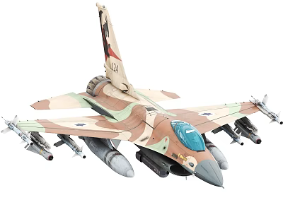 Fighter Jet with Camouflage Paint Scheme Multiple Missile Armaments Blue Canopy and Insignia 3d model