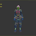 Game And Movie Character Female In Futuristic Armor With Blue Goggles Tactical Gear Standing Pose