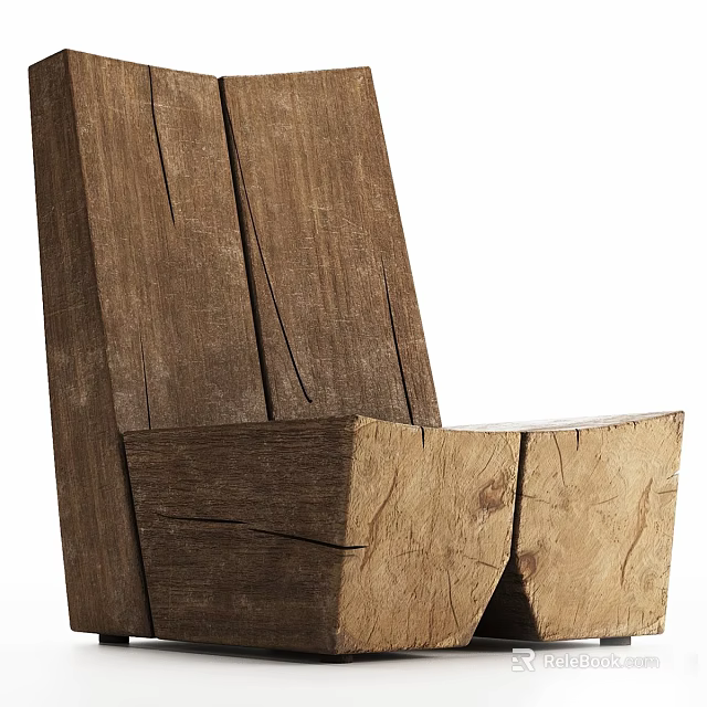 Rustic Single Sofa With Solid Wood Construction And Natural Grain 3d model 