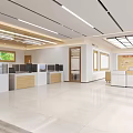 Modern Service Hall Interior With Bright Lighting Service Counters Computers And Windows 3d model