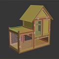 Animal Two Story Wooden Cage With Yellow Roof Mesh Door And Balcony For Small Pets