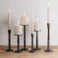 White Candles On Black Spiral Candle Holders For Home Decor Wooden Tabletop Light Colored Wall